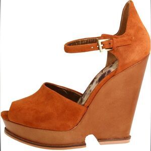 NWT Sam Edelman Javi Platform Rust Brown Suede Wedges 8.5